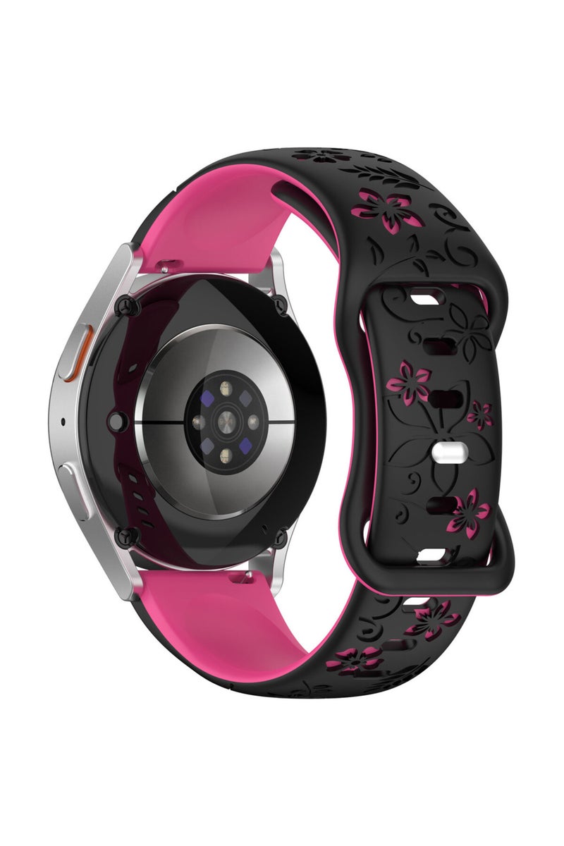 22mm 7 Black P Two-color Flower Design Floral Engraved Silicone Strap 18/20/22mm, For Amazfit GTR, H