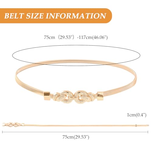 E-Clover 2 Loops Belts for Women Gold Waist Skinny Stretch Belt for Dresses Metal Waistband - Image 2