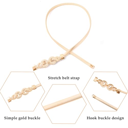 E-Clover 2 Loops Belts for Women Gold Waist Skinny Stretch Belt for Dresses Metal Waistband - Image 3
