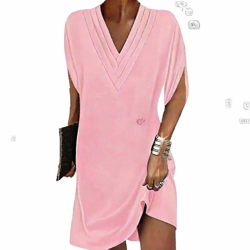 V Neck Pleated Batwing Sleeve Dress - Image 5
