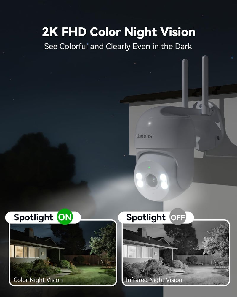 blurams 2K Outdoor Camera Wired, 5GHz/2.4GHz Wi-Fi Cameras for Home Security Outside with 360° PTZ, Color Night Vision, Motion Detection Tracking, Two-Way Audio, IP66 Weatherproof, Works with Alexa - Image 2