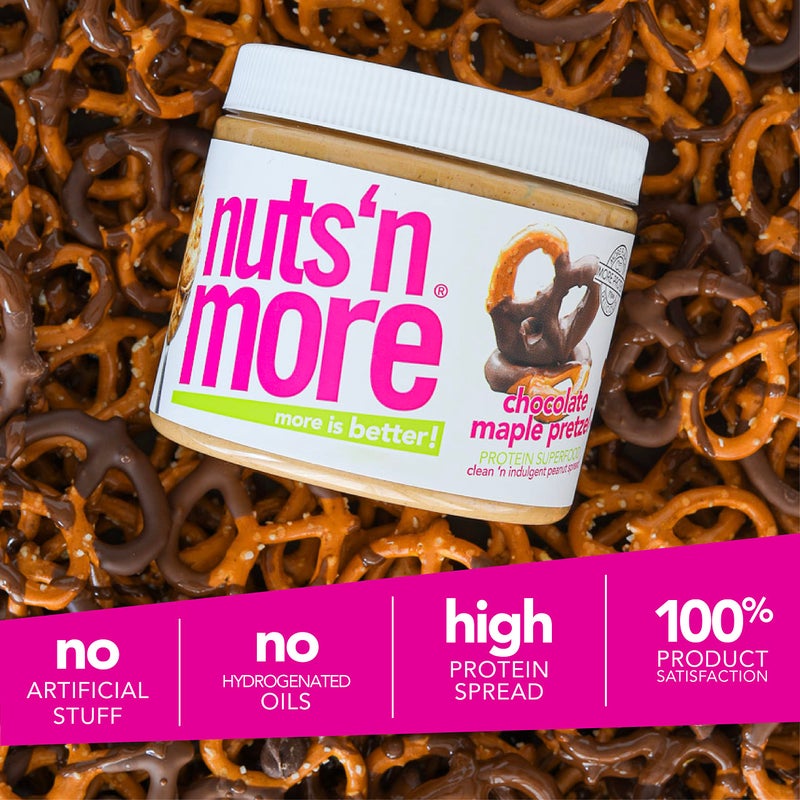 nuts'n more Nuts ‘N More Chocolate Maple Pretzel Peanut Butter Spread, Added Protein All Natural Snack, Low Carb, Low Sugar, Non-GMO, High Protein Flavored Nut Butter (15 oz Jar) - Image 4