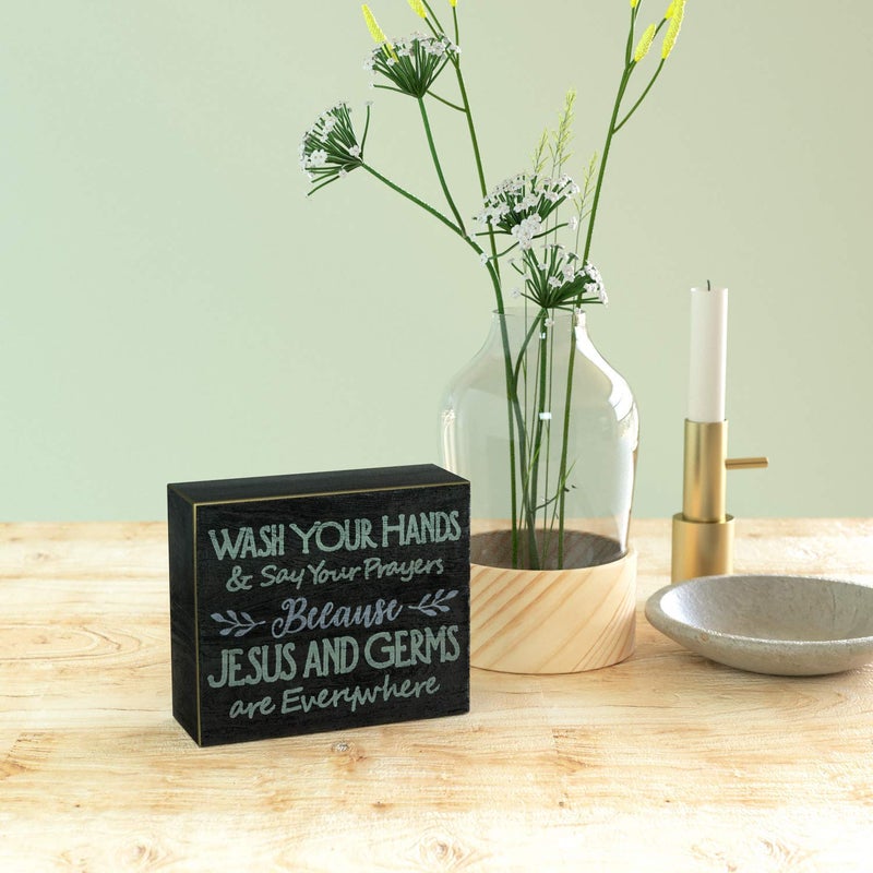 J JACKCUBE DESIGN Farmhouse Vintage Decorative Wood Bathroom Signs Decor  Classic Rustic Wooden Box Stand Up Wall Home Decor  Your Prayers and Wash Your Hands  Blue  White Letters- MK684A - Image 5