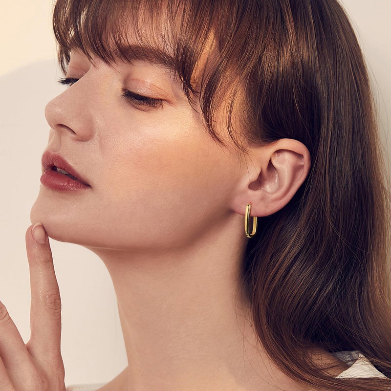 ALEXCRAFT 14K Gold Plated Sterling Silver Earrings Small Gold Hoop Earrings for Women Rectangle Hypoallergenic Square Hoops Earring for Women Trendy - Image 5