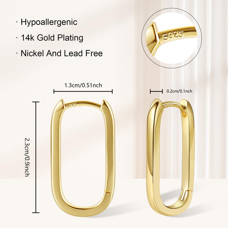 ALEXCRAFT 14K Gold Plated Sterling Silver Earrings Small Gold Hoop Earrings for Women Rectangle Hypoallergenic Square Hoops Earring for Women Trendy - Image 4