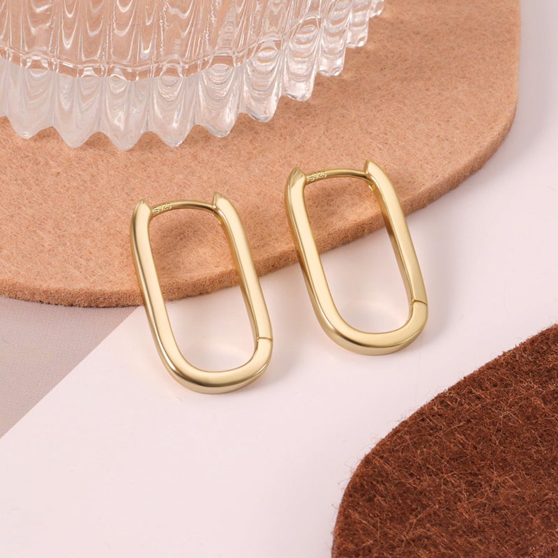 ALEXCRAFT 14K Gold Plated Sterling Silver Earrings Small Gold Hoop Earrings for Women Rectangle Hypoallergenic Square Hoops Earring for Women Trendy - Image 2