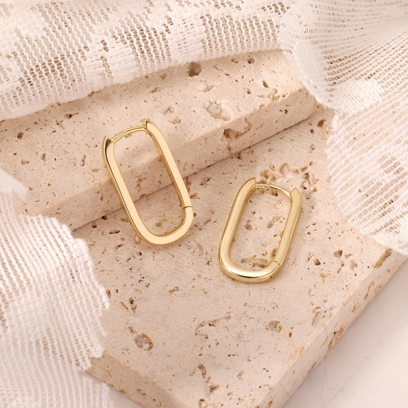 ALEXCRAFT 14K Gold Plated Sterling Silver Earrings Small Gold Hoop Earrings for Women Rectangle Hypoallergenic Square Hoops Earring for Women Trendy - Image 3