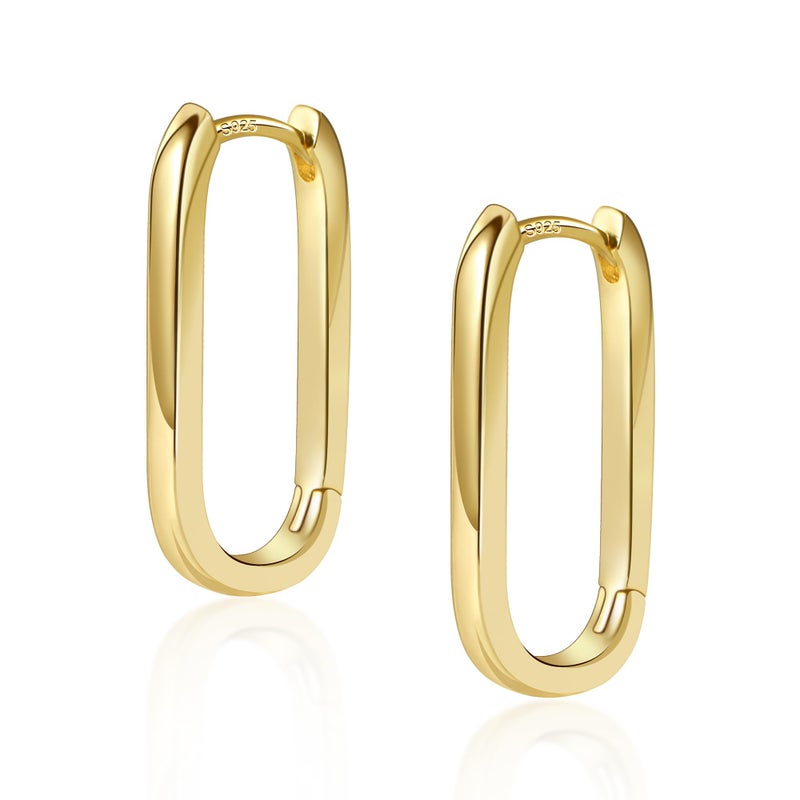 ALEXCRAFT 14K Gold Plated Sterling Silver Earrings Small Gold Hoop Earrings for Women Rectangle Hypoallergenic Square Hoops Earring for Women Trendy - Image 1