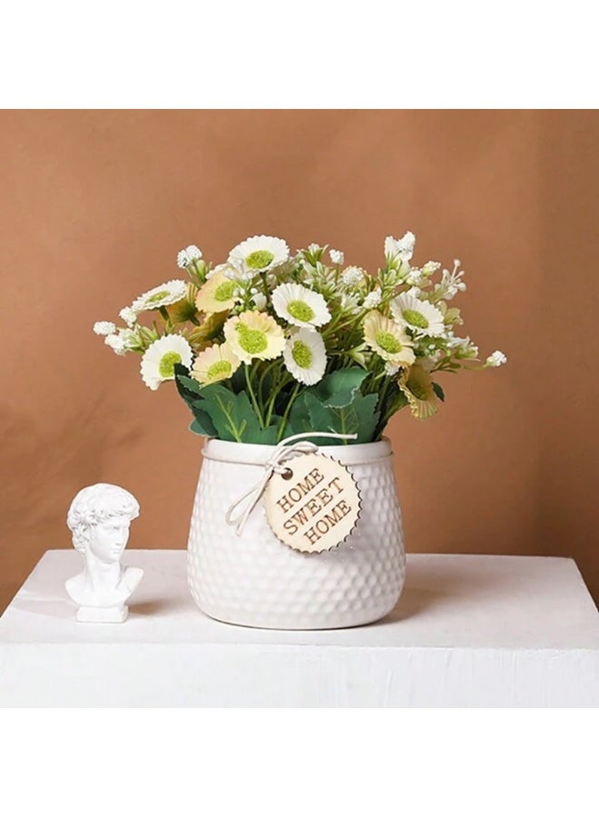 PTTIMFFM Artificial Potted Daisy Flowers Faux Silk Daisy Plant in Small Ceramic Vase for Rustic Home and Office Tabletop Decor（Yellow flowers&white pot ）  - Image 5