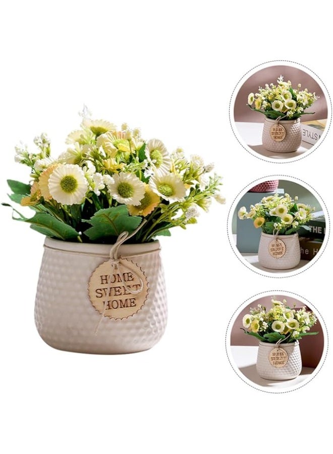 PTTIMFFM Artificial Potted Daisy Flowers Faux Silk Daisy Plant in Small Ceramic Vase for Rustic Home and Office Tabletop Decor（Yellow flowers&white pot ）  - Image 3