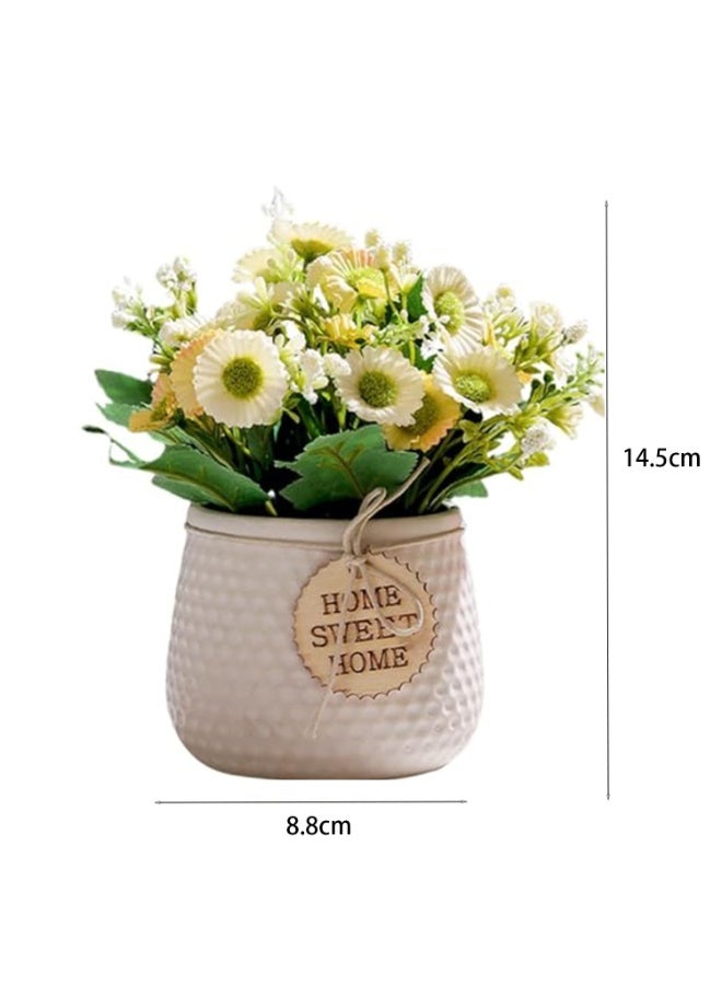 PTTIMFFM Artificial Potted Daisy Flowers Faux Silk Daisy Plant in Small Ceramic Vase for Rustic Home and Office Tabletop Decor（Yellow flowers&white pot ）  - Image 2