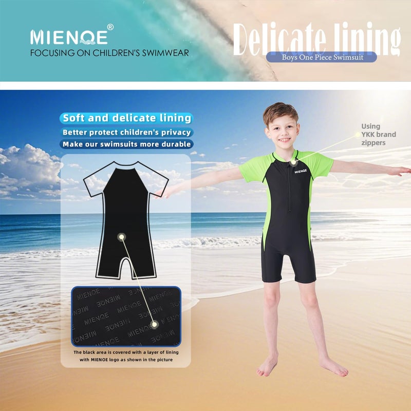 MIENOE Boys Swimsuit One Piece Kid Swimsuit Boys Water Sport Short Swimsuit UPF 50+ Sun Protection Bathing Suits Black Green - Image 5