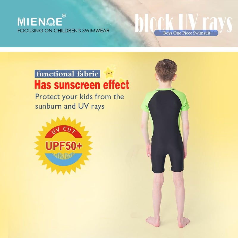 MIENOE Boys Swimsuit One Piece Kid Swimsuit Boys Water Sport Short Swimsuit UPF 50+ Sun Protection Bathing Suits Black Green - Image 4