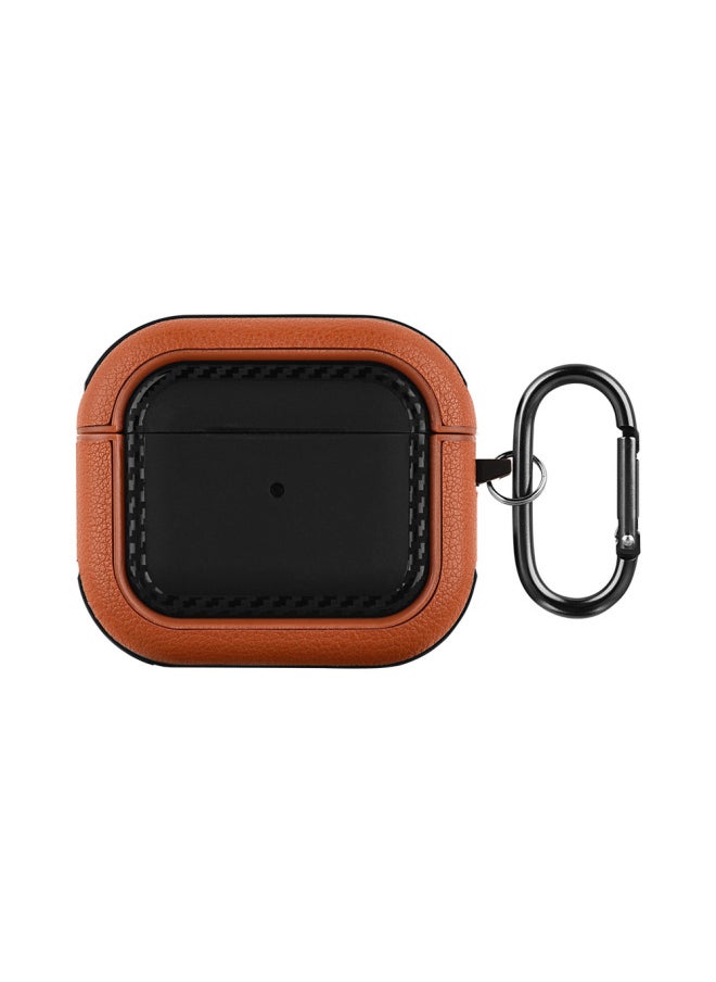 Suitable For Airpods 3rd Generation Bluetooth Headset Protective Cover For Apple Pro2 Pure Color Leather Pattern Soft Shell Simple Anti-fall Export-Color:Leather Texture Soft Shell-black + Brown (with Packaging Box)-Applicable Models:airpods Pro Headphone Cover