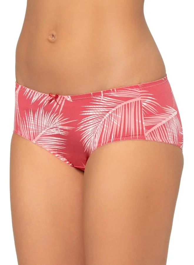 ترايامف Triumph International Everyday Comfort Hipster Panty for Women | Minimizer Size - S, Red Full Coverage Tropical Print | Soft Microfiber Fabric | Pack of