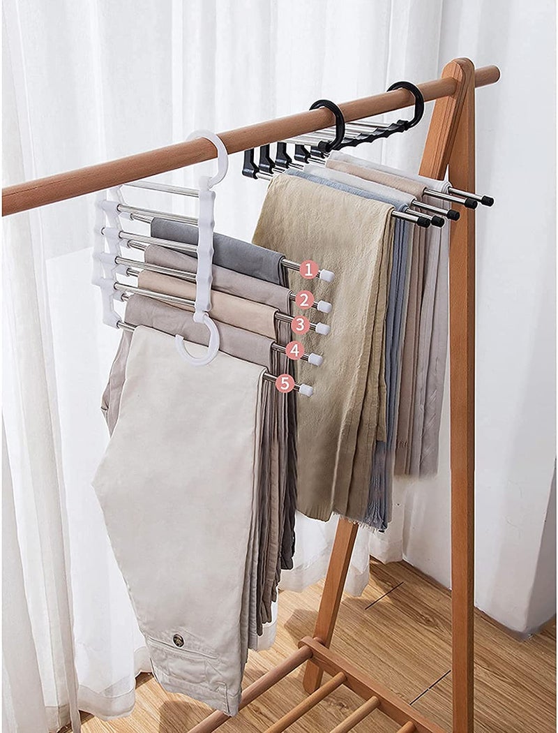 SEAHAVEN SEAHAVEN MultiLayer Hanging Mass Pants 5 in 1 Pants Rack Stainless Steel Pants Hangers Folding Storage Rack Space Saver Storage for Trousers Scarf Tie Belt  - Image 2