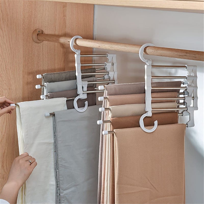 SEAHAVEN SEAHAVEN MultiLayer Hanging Mass Pants 5 in 1 Pants Rack Stainless Steel Pants Hangers Folding Storage Rack Space Saver Storage for Trousers Scarf Tie Belt  - Image 1