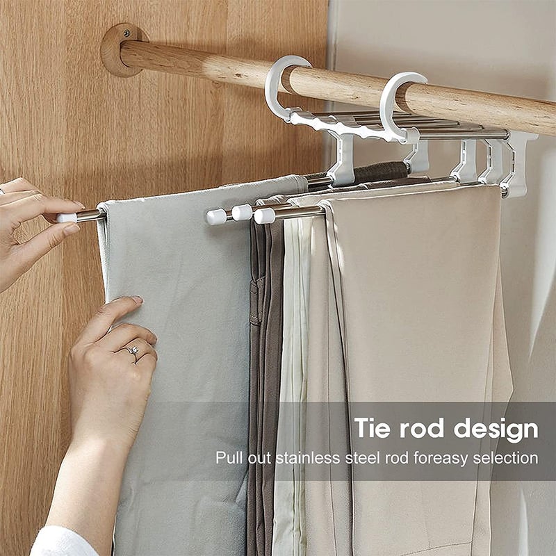 SEAHAVEN SEAHAVEN MultiLayer Hanging Mass Pants 5 in 1 Pants Rack Stainless Steel Pants Hangers Folding Storage Rack Space Saver Storage for Trousers Scarf Tie Belt  - Image 3