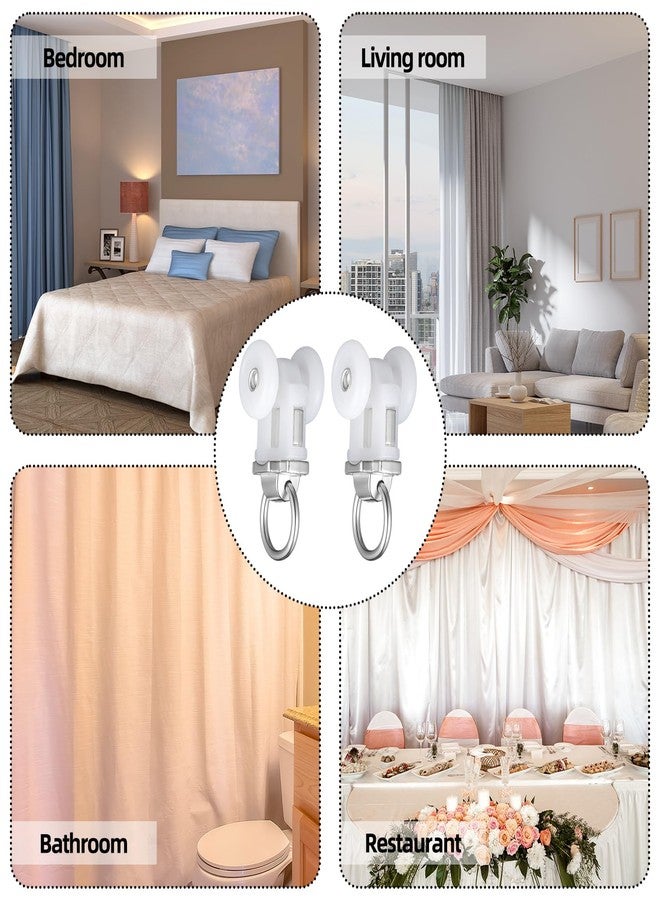 Barydat Curtain Track Roller Hooks Rail Pulleys Runners Plastic Ceiling Gliders Window Rod Dual Wheel Roller Carriers Mounted Curtain Track for Window Rail Rod Room Dividers(60 Pcs) - Image 5