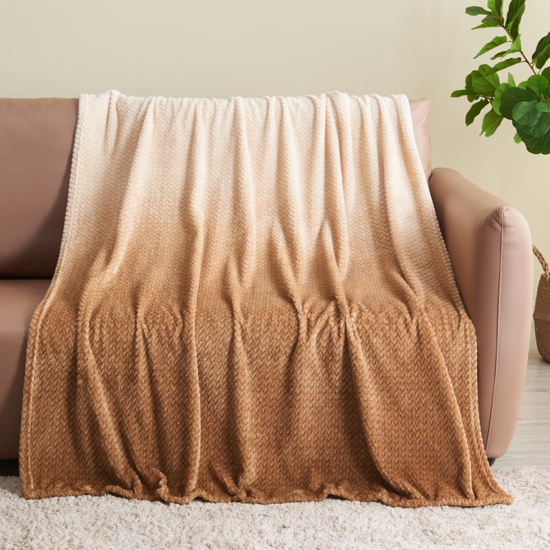 نيو كوزبلاي Newcosplay Super Super Throw بطانية Ombre Brown Premium Flannel Flannel Leaves Leaves Blegh Lightweight Bed Alloy Show (Ombre Brown Throw (50 "" x60 "")) - Image 1