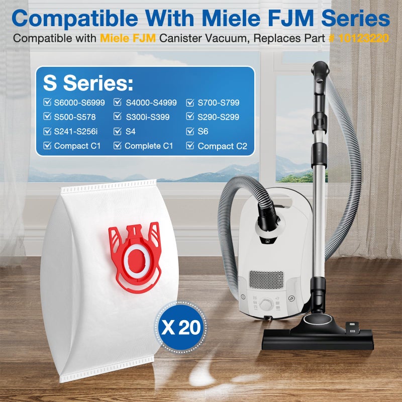LINNIW 20 Pack 3D Airclean FJM Vacuum Cleaner Bags Compatible with Miele FJM Vacuum Cleaner, Compact C1, Compact C2, Complete C1, S241, S290, S300i, S500, S700, S4, S6 Series, Replaces Part 10123220 - Image 2