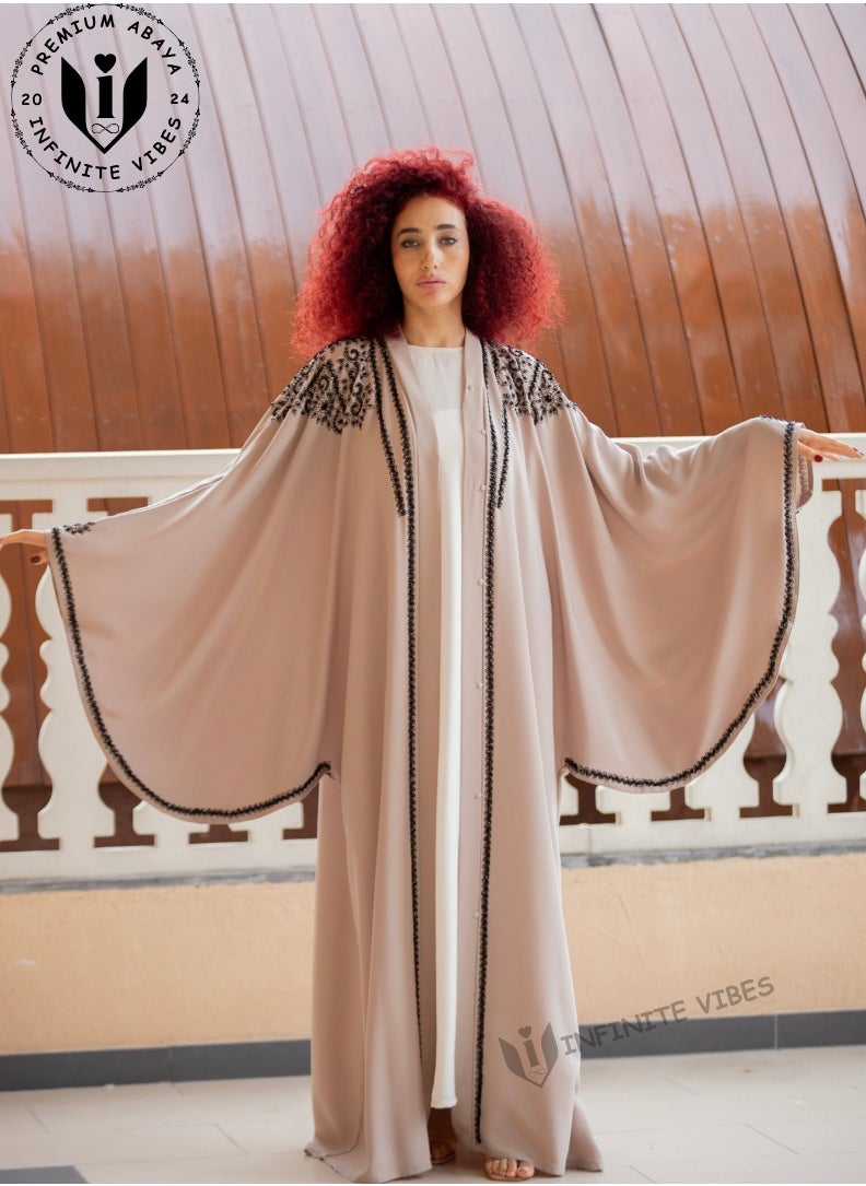 INFINITE VIBES - Exquisite Pink Nude Butterfly Abaya with Intricate Stone Embellishments - A Symbol of Elegance and Grace - Image 1