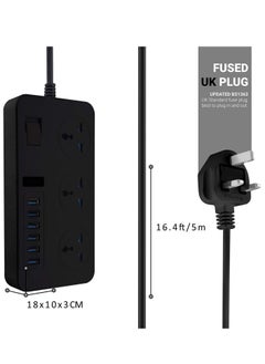 ELTRAZONE Universal Power Strips 3 Way Outlets 6 USB Plug Ports Surge Protection Power Socket Switch Portable Charger with 2M Wall Plug Adapter Extension Cord with Fuse and Shutter Extension Lead  - Image 2