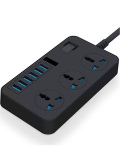 ELTRAZONE Universal Power Strips 3 Way Outlets 6 USB Plug Ports Surge Protection Power Socket Switch Portable Charger with 2M Wall Plug Adapter Extension Cord with Fuse and Shutter Extension Lead  - Image 1