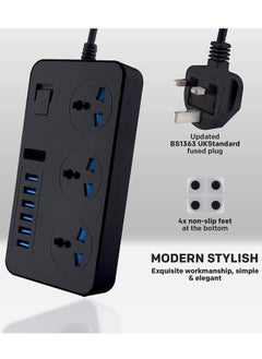ELTRAZONE Universal Power Strips 3 Way Outlets 6 USB Plug Ports Surge Protection Power Socket Switch Portable Charger with 2M Wall Plug Adapter Extension Cord with Fuse and Shutter Extension Lead  - Image 3