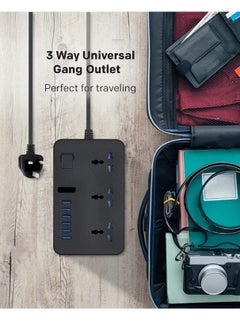 ELTRAZONE Universal Power Strips 3 Way Outlets 6 USB Plug Ports Surge Protection Power Socket Switch Portable Charger with 2M Wall Plug Adapter Extension Cord with Fuse and Shutter Extension Lead  - Image 4