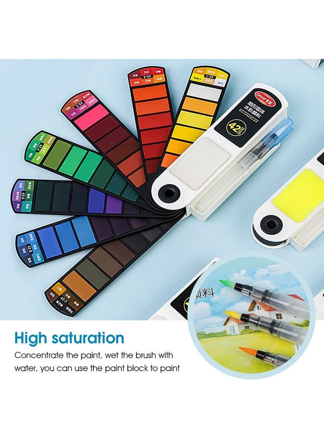 Supvox® 42 Colors Foldable Solid Watercolor Paint Set with Refillable Water Brush Pen and Absorbent Sponge, Watercolor Travel Set for Students Adults Beginners Artist - Image 5