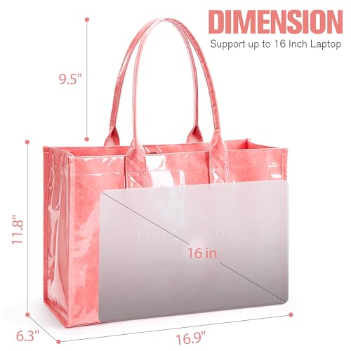 KALIDI FANCY FOREST KALIDI PVC Tote Bag Women’s Kraft Paper Work Handbags Purses with Top Handle,Pink - Image 2