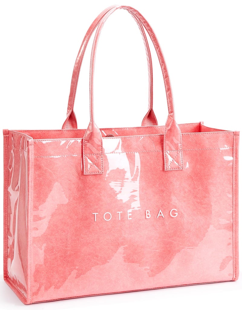 KALIDI FANCY FOREST KALIDI PVC Tote Bag Women’s Kraft Paper Work Handbags Purses with Top Handle,Pink - Image 1