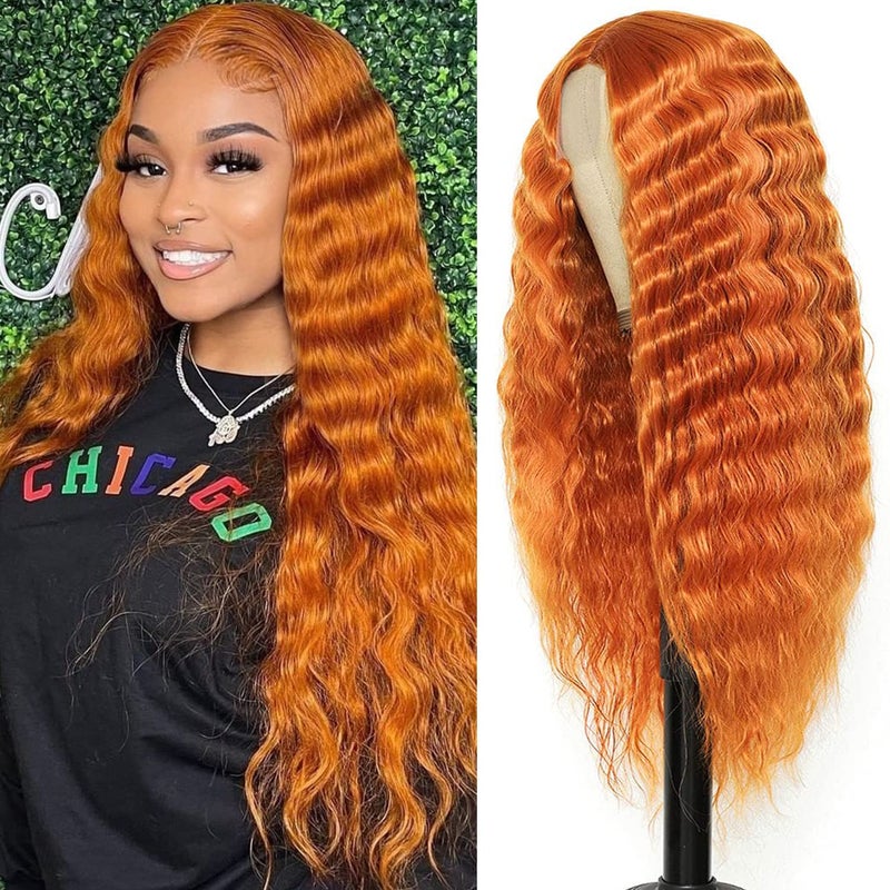 28 Synthetic Curly Wig Long Deep Wave Fake Scalp Lace Wigs for Women Natural Crimps Curls Orange Synthetic Lace Front Wig 18C