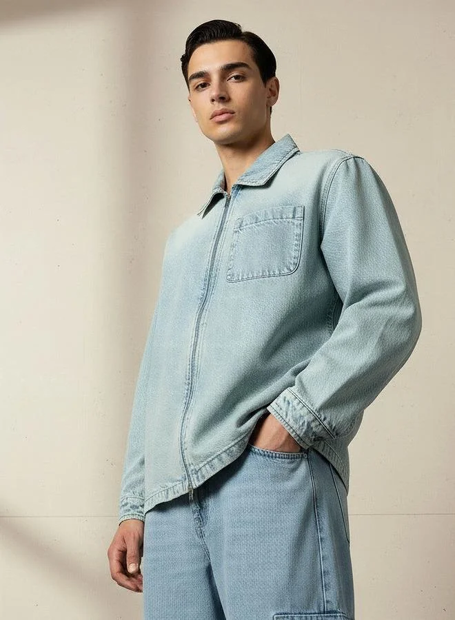 Lee Cooper  Lee Cooper Men Regular Fit Zip Through Shacket for Men | Best Price UAE