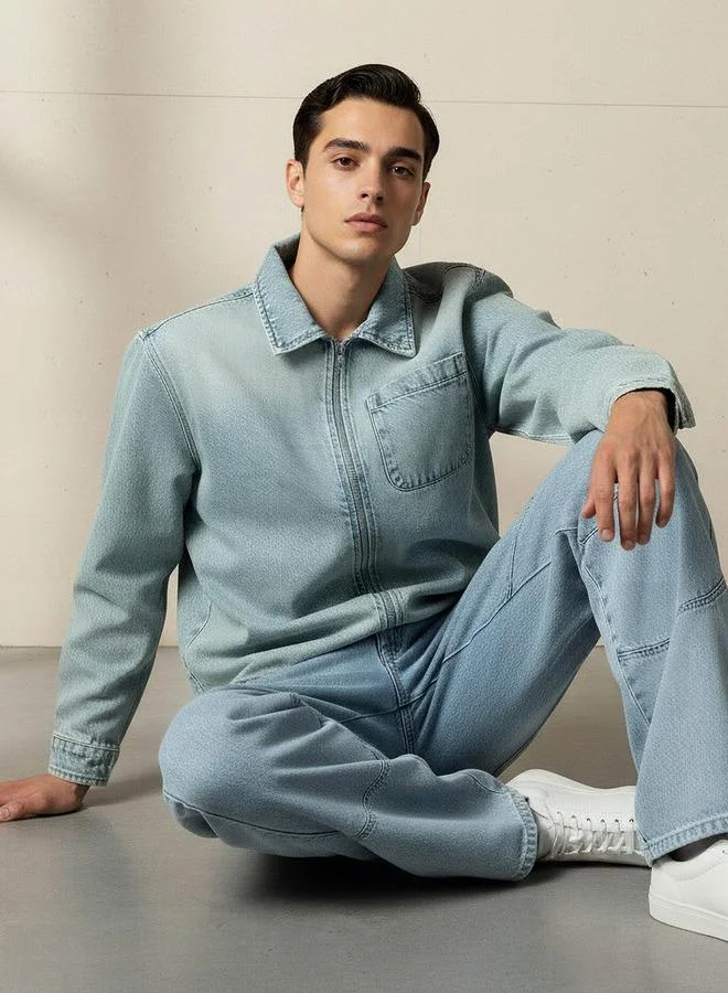Lee Cooper  Lee Cooper Men Regular Fit Zip Through Shacket for Men | Best Price UAE