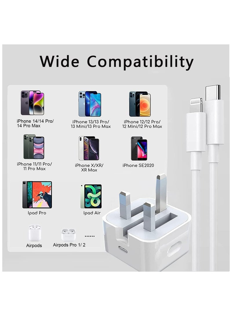iPhone 20W Fast Charger | USB C Wall Fast Charger with USB C to Lightning Cable Compatible with iPhone 14/14 Pro/14 Pro Max/13/12/SE2020/11/XR/XS Max/X/iPad - Image 2