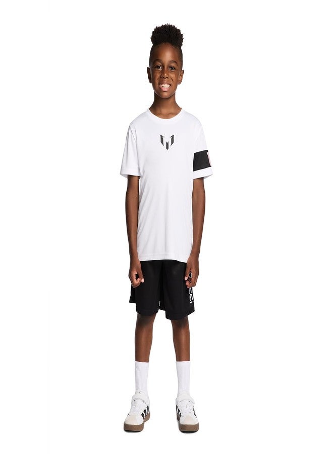 Messi Boys' Lifestyle Short Sleeve 2-piece Set, Slim-fit Jersey Set With Top & Shorts, LOGO 2PC SET - Bright White, 8 - Image 1