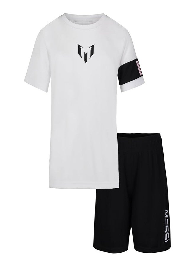 Messi Boys' Lifestyle Short Sleeve 2-piece Set, Slim-fit Jersey Set With Top & Shorts, LOGO 2PC SET - Bright White, 8 - Image 2