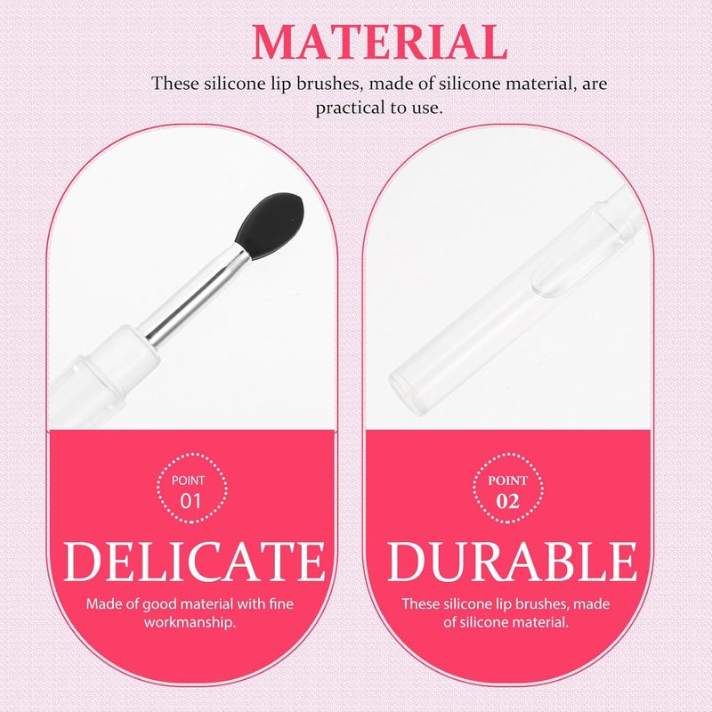 Silicone Lip Mask Brush Set 6pcs with Lid, Lipstick and Eyeshadow Applicators for Women, Black Head Makeup Tools for Precise Lip Balm and Eye Makeup Application - Image 4
