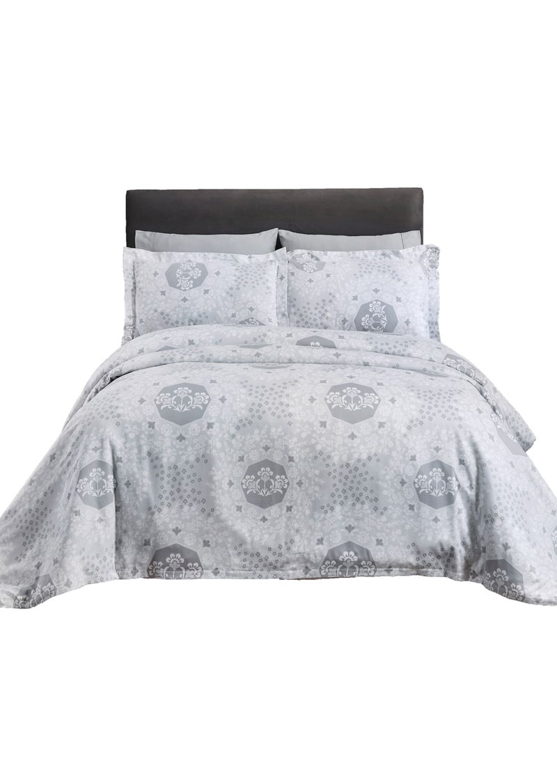 Donetella 4-Piece Duvet Cover Set Without Filler Cotton Silver Grey/White Single Size  - Image 1