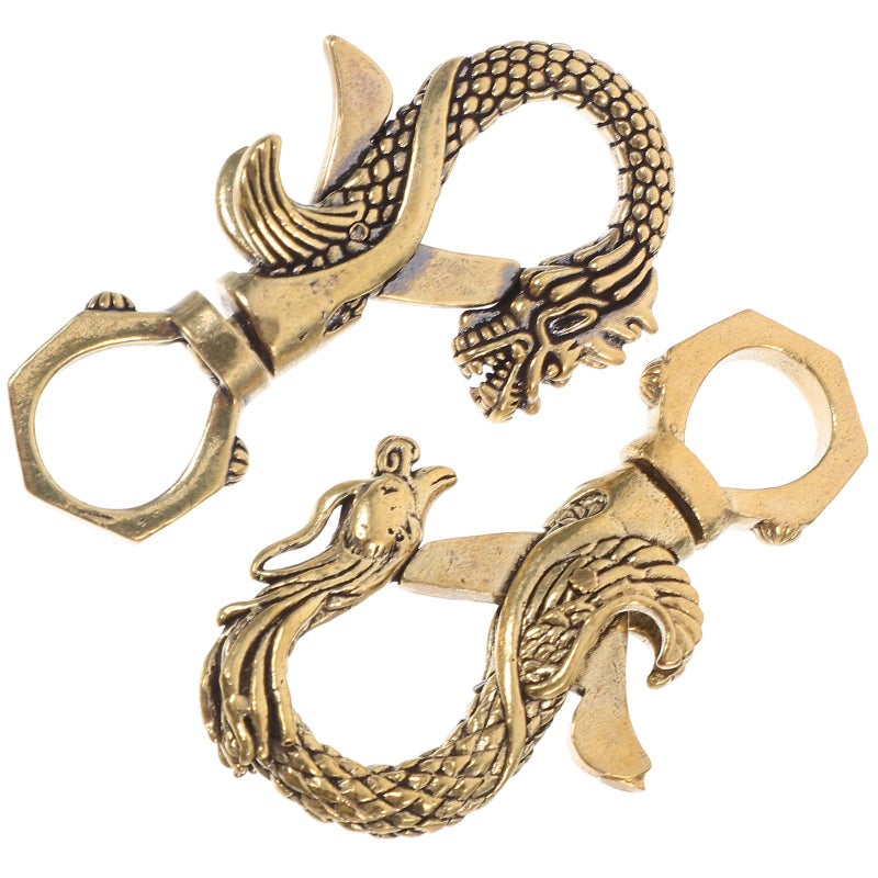Vintage Brass Dragon And Mythical Bird Keychain Set 2 Pieces Bag Charms - Image 2