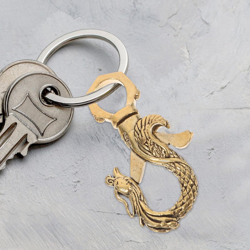 Vintage Brass Dragon And Mythical Bird Keychain Set 2 Pieces Bag Charms - Image 5