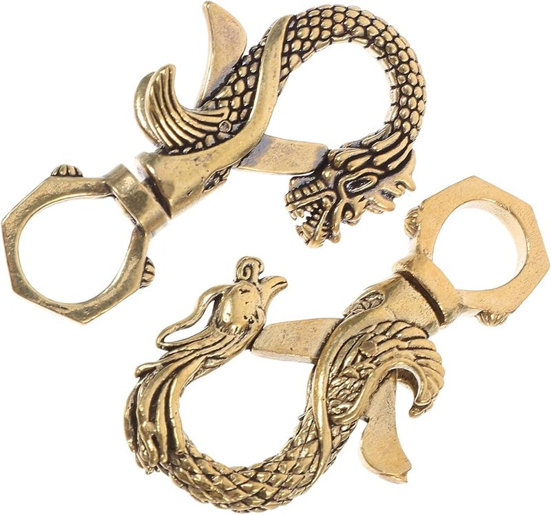 Vintage Brass Dragon And Mythical Bird Keychain Set 2 Pieces Bag Charms - Image 1