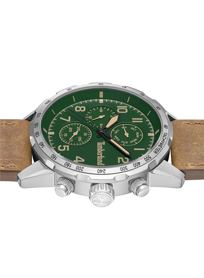 Timberland Men's Campton 44 mm Men's Multifunction Watch Green Dial  & Brown Leather Strap