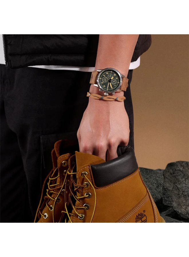 Timberland Men's Campton 44 mm Men's Multifunction Watch Green Dial  & Brown Leather Strap
