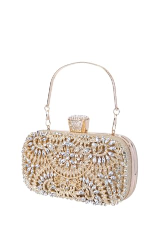 Covelin Women's Rhinestone Decorated Evening Bag, Tote Shoulder Crossbody Handbag with Chain Golden - Image 5