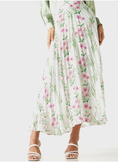 Floral Print Pleated Skirt