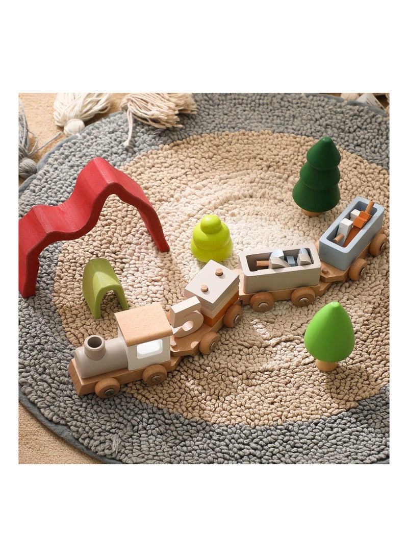 Wooden Train Set with Numbered Blocks - 12-Piece Educational Toy for Toddlers, Perfect Birthday Gift for Boys and Girls Ages 1-5, Made from 100% Natural Wood, Durable and Drop-Resistant.