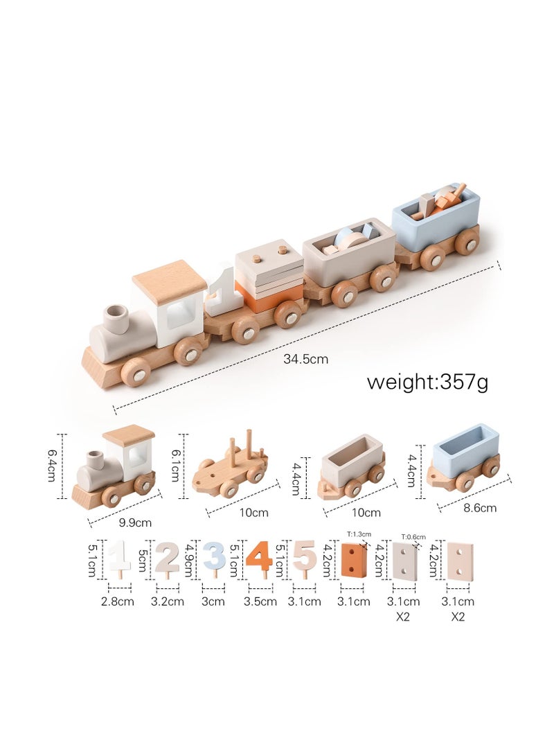 Wooden Train Set with Numbered Blocks - 12-Piece Educational Toy for Toddlers, Perfect Birthday Gift for Boys and Girls Ages 1-5, Made from 100% Natural Wood, Durable and Drop-Resistant.